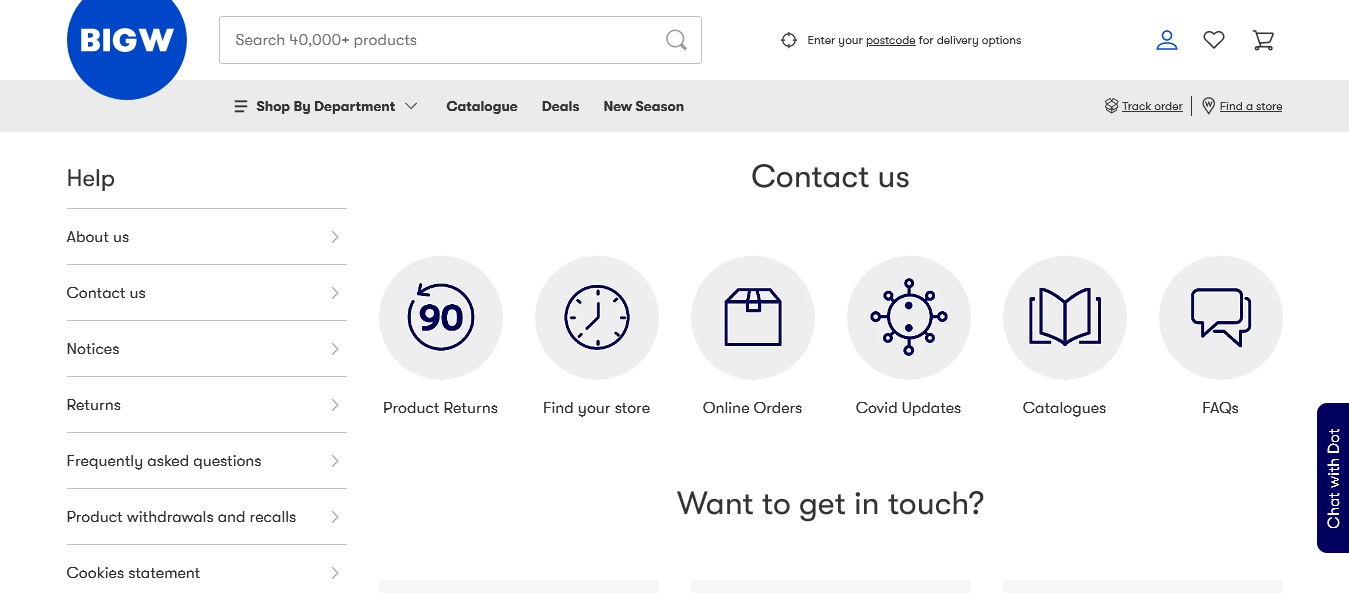 Contact us BIG W